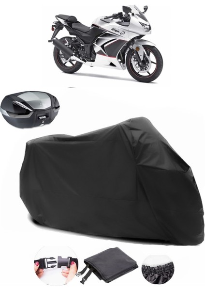 Kawasaki Ninja 250R Siyah Arka Çanta Uyumlu Motosiklet Branda Su Geçirmez Dayanıklı Kumaş