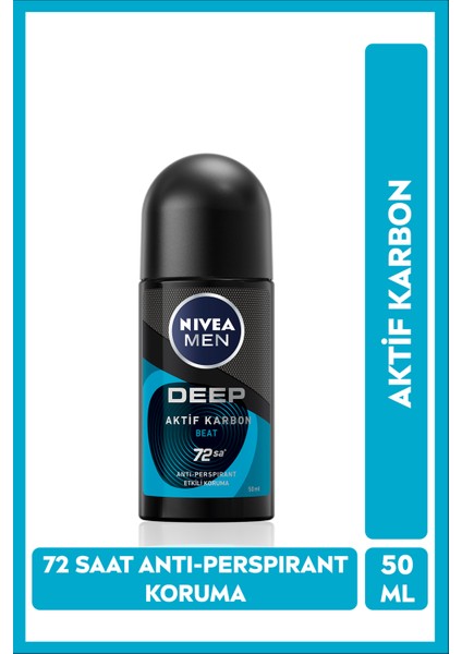 Men Erkek Roll-On Deodorant Deep Beat 50ml, Ter Kokusuna Karşı 72 Saat Anti-Perspirant Koruma