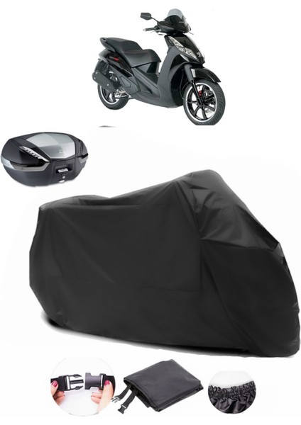 Peugeot Geopolis 300 Siyah Arka Çanta Uyumlu Motosiklet Branda Su Geçirmez Dayanıklı Kumaş