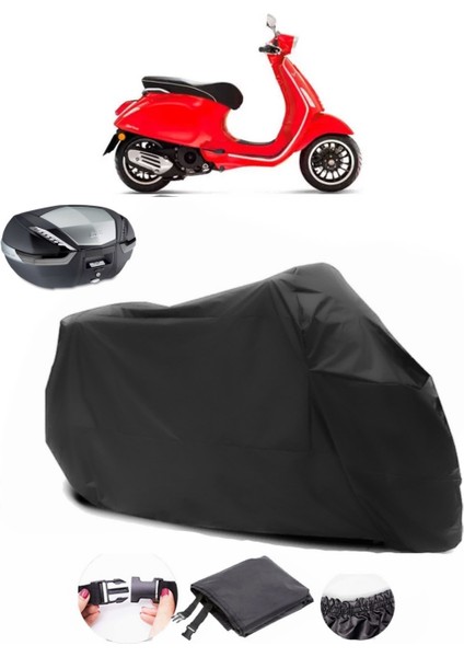 Vespa Sprint 125 Siyah Arka Çanta Uyumlu Motosiklet Branda Su Geçirmez Dayanıklı Kumaş