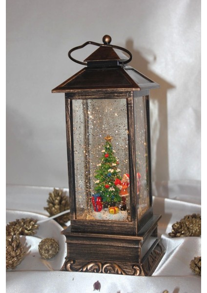 Yılbaşı Kırmızı Telefon Kulübesi Tasarımlı Yılbaşı Kar Küresi Çam Ağacı