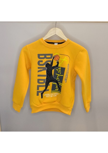 Basketball Baskılı 3 Iplik Şardonlu Kapüşonlu Erkek Çocuk Sweatshirt