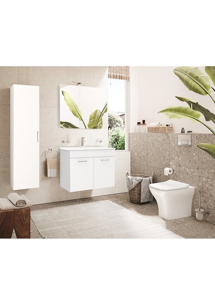 Ardea 67073 Banyo Dolabı Seti Kapaklı 80 cm Parlak Beyaz fırsatları