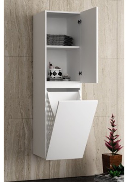 Yıldız 80+35 cm Beyaz Mdf Seramik Lavabolu Sepetli Asma Banyo Dolabı Takımı