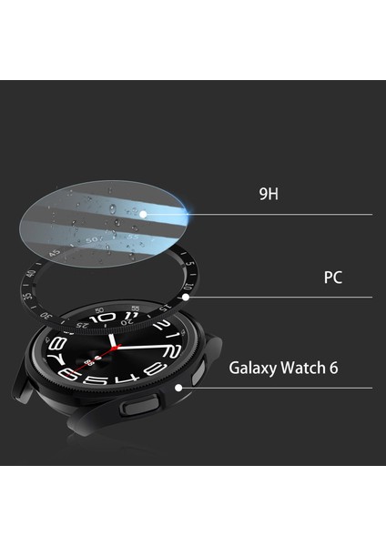 Galaxy Watch 6 Classic 47 mm Uyumlu Ekran Koruyucu & Kasa Koruma Spor Görünüm Bezel Halka 360 Koruma