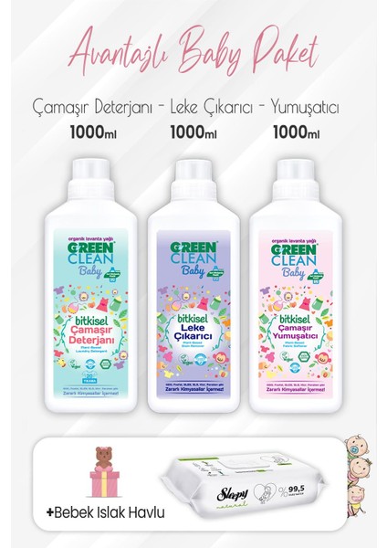 Baby Deterjan, Yumuşatıcı, Leke Çıkarıcı 1 Lt ve Yenidoğan Bebek Havlu 60'lı