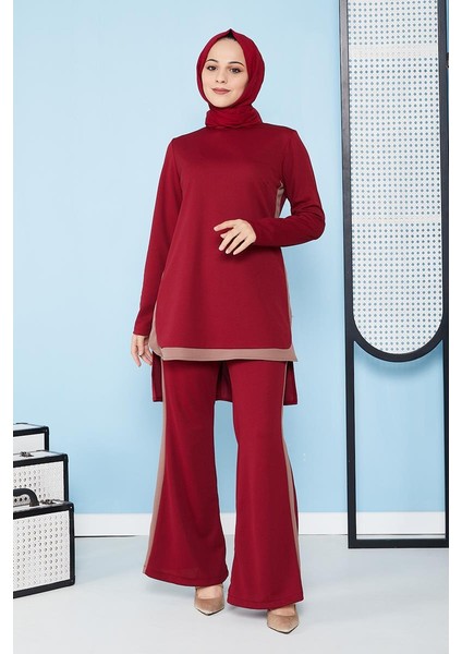 İspanyol Paça İkili Tesettür Kombin-5021 Bordo
