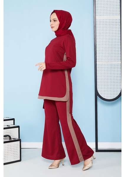 İspanyol Paça İkili Tesettür Kombin-5021 Bordo fiyatları