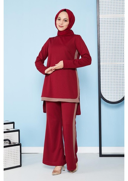 İspanyol Paça İkili Tesettür Kombin-5021 Bordo fırsatları
