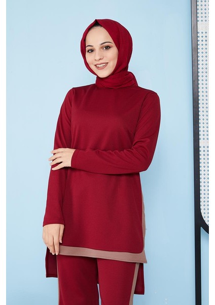 İspanyol Paça İkili Tesettür Kombin-5021 Bordo indirimleri