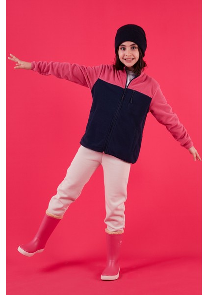 Yumuşak Dokulu Fermuarlı Renk Bloklu Dik Yaka Cepli Polar Çocuk Polar 5905001