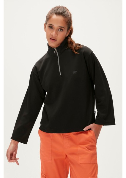 Lexi Half-Zip Siyah Yarım Fermuarlı Kadın Sweatshirt