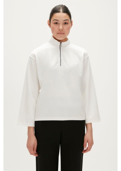 Lexi Half-Zip Off-White Beyaz Yarım Fermuarlı Kadın Sweatshirt