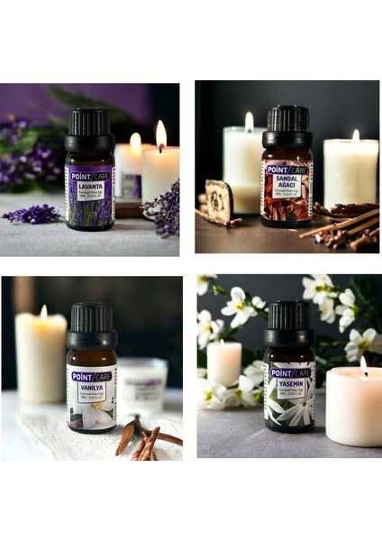 Point Care Popüler Mum Esans Seti Lavanta-Sandal-Yasemin-Vanily-Krzçiçeği-Amber Soya Wax Parafin Jel Mum