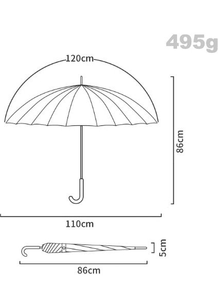 Büyük 16K Kanca Düz Çubuk Uzun Saplı Şemsiye (Yurt Dışından)