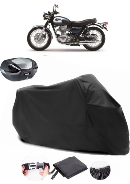 Kawasaki W 800 Siyah Arka Çanta Uyumlu Motosiklet Branda Lüx Premium Kalite