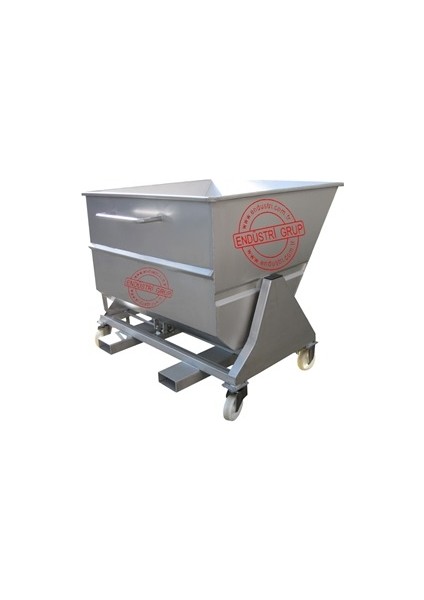 - 500 Litre Krom Paslanmaz Forklift Devirme Tertibatlı Konteyner - Devirmeli Atık Çöp Hurda Mermer Cnc Talaş Arabası Konteyneri Kovası Kazanı Sepeti