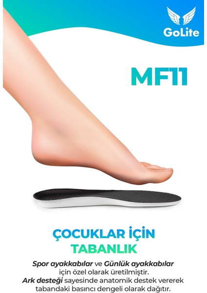 Bebek ve Çocuk İçin Spor Ayakkabı Patik İç Tabanlığı, Ark Destekli Gündelik Tabanlık - MF11 Siyah - 24/25 Numara modelleri