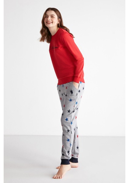 Kadın Pijama Takım Üst Yazı Baskılı Alt Yıldız Baskılı fiyatları