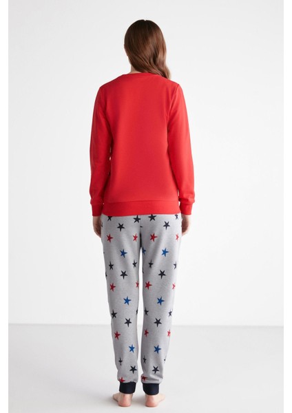 Kadın Pijama Takım Üst Yazı Baskılı Alt Yıldız Baskılı modelleri