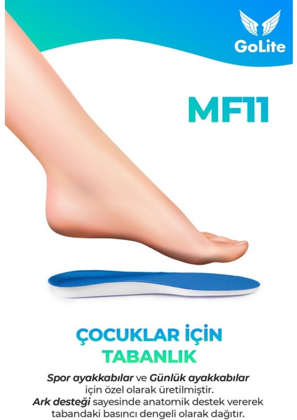 Bebek ve Çocuk İçin Spor Ayakkabı Patik İç Tabanlığı, Ark Destekli Gündelik Tabanlık - MF11 Mavi - 20/21 Numara modelleri