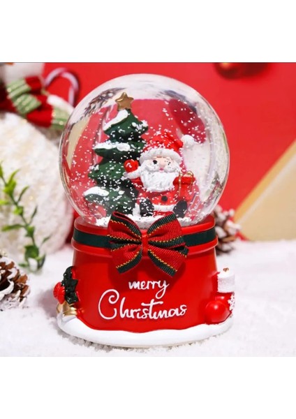 Işıklı Müzikli Kar Küresi Noel Baba Merry Crs. Yeni Yıl 2024 Tasarımlı 13 cm Büyük Boy Kar Küresi