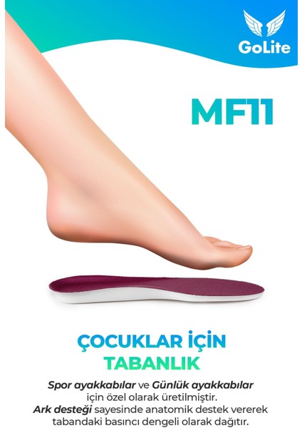 Bebek ve Çocuk İçin Spor Ayakkabı Patik İç Tabanlığı, Ark Destekli Gündelik Tabanlık - MF11 Bordo - 32/33 Numara modelleri