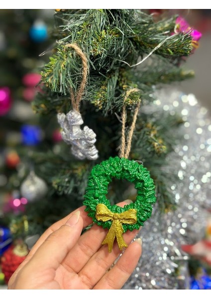 Yılbaşı Çam Ağacı Süsleri 2 Adet Ipli Alçı Model Kartanesi,noel Baba,çizme,çam Ağacı,eldiven