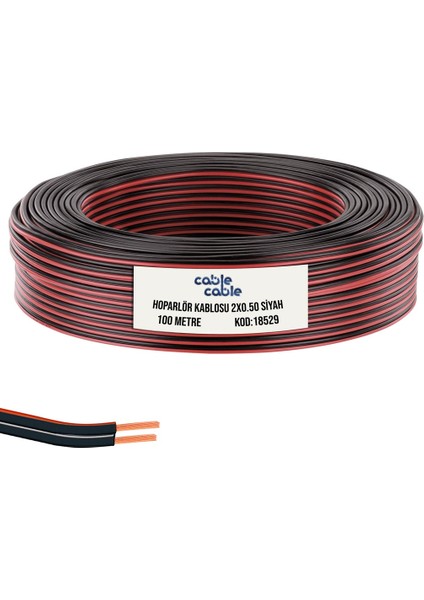 Kordon Hoparlör Kablosu 2 x 0.50 mm Siyah 100 mt Cablecable