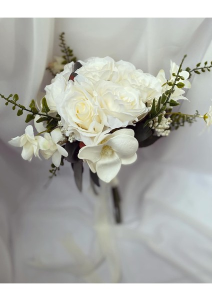 Gelin buketi Krem Gül ve Manolya Çiçeği Gelin Buketi söz Çiçeği nikah Çiçeği el Buketi