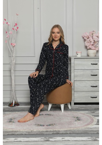 Kadın Lacivert Kırmızı Mevsimlik Pamuk Pijama Takımı fiyatları
