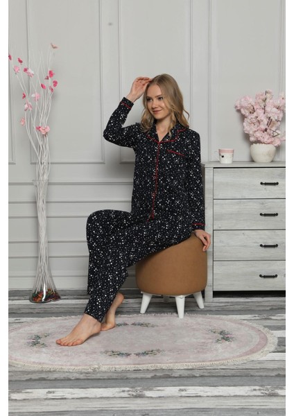 Kadın Lacivert Kırmızı Mevsimlik Pamuk Pijama Takımı fırsatları