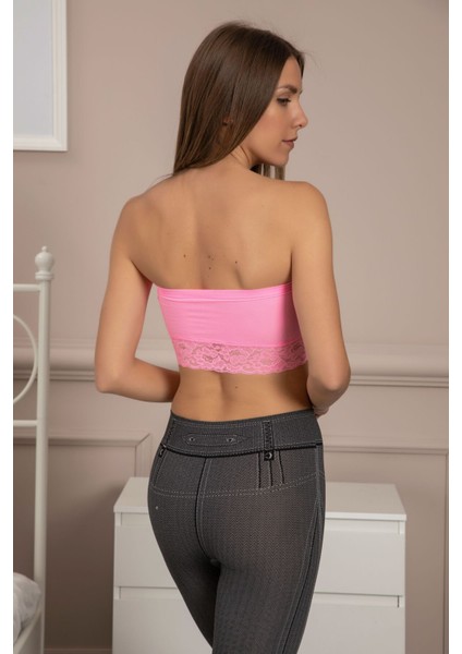 Pembe Çıkarılabilir Sünger Destekli Dantelli Bondeo fiyatları