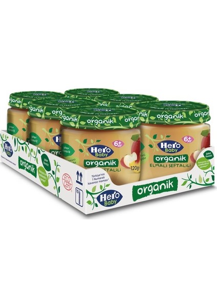 Hero Baby Organik Elma Şeftali Kavanoz Maması 120 gr x 6 Adet (Yurt Dışından)