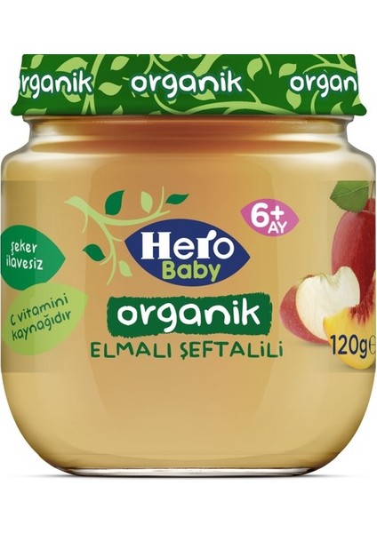 Hero Baby Organik Elma Şeftali Kavanoz Maması 120 gr x 6 Adet (Yurt Dışından)