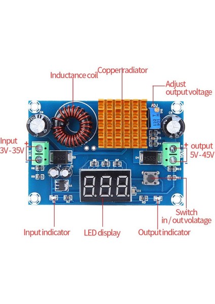 Guangdong Spirit XH-M411 Dc 3V-35V Dc 5V-45V Boost Modülü Dijital Voltmetre Dc-Dc Yükseltme Modülü Boost Dönüştürücü Kartı 5A Güç Ayarlanabilir Gerilim (Yurt Dışından)