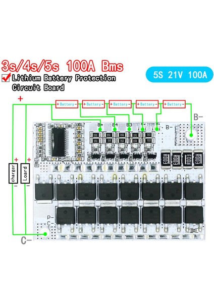 3s/4s/5s Bms 12V 16.8V 21V 3.7V 100A Li-Ion Lmo Üçlü Lityum Pil Koruma Devre Li-Polimer Denge Şarj (Yurt Dışından)