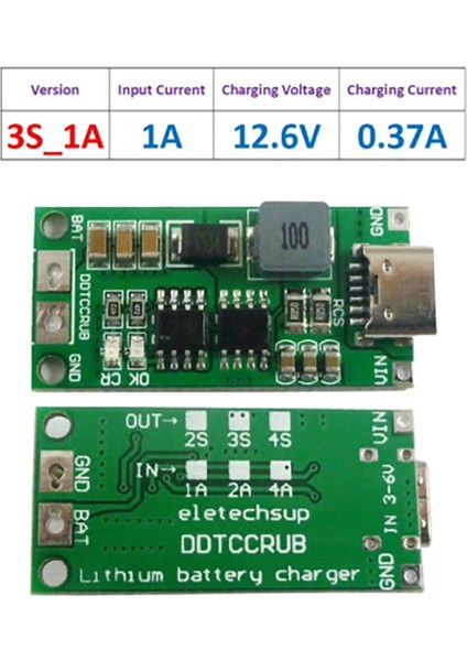 3s 2A Tip-C Takviye Modülü Polimer Lityum Iyon Pil Şarj Modülü (Yurt Dışından)