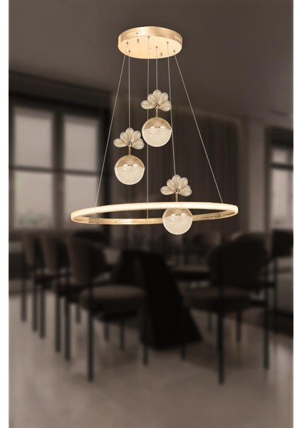 2078-40 Sr 3 Toplu LED Gold Avize(Beyaz Işık -Sarı Işık - Gün Işığı)