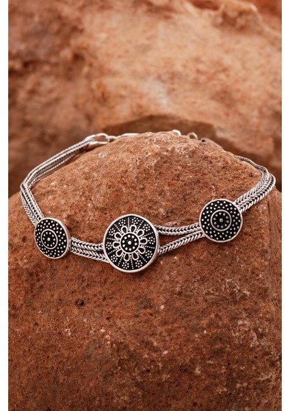 Anadolu Motifli Elişi Hasır Elişi Oksitli Gümüş Bileklik 4433