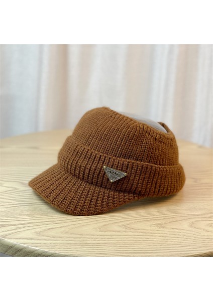 Kadınlar Için Kore Tarzı Boş Silindir Şapka M Etiketi Siyah Sivri Kap Kış Tarzı Artı Kadife Örme Şapka (Yurt Dışından)