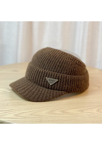 Kadınlar Için Kore Tarzı Boş Silindir Şapka M Etiketi Siyah Sivri Kap Kış Tarzı Artı Kadife Örme Şapka (Yurt Dışından)