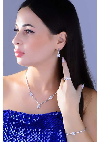 Kadın 925 Ayar Gümüş Baget Su Yolu Set