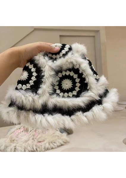 Tavşan Kürkü Örme Peluş Şapka Sonbahar ve Kış Aylarında Kadınlar Için Kaplan Kafası Aslan Balıkçı Şapkası Yün Şapka (Yurt Dışından)