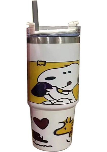 Yeni Karikatür Pipetli Bardak 304 Paslanmaz Çelik Büyük Kapasiteli Çift Katmanlı Vakumlu Buz Bardağı Soğuk Bardak (Yurt Dışından)