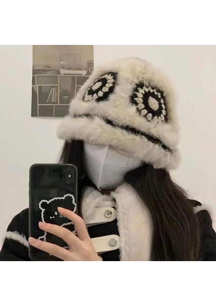 Tavşan Kürkü Örme Peluş Şapka Sonbahar ve Kış Aylarında Kadınlar Için Kaplan Kafası Aslan Balıkçı Şapkası Yün Şapka (Yurt Dışından)