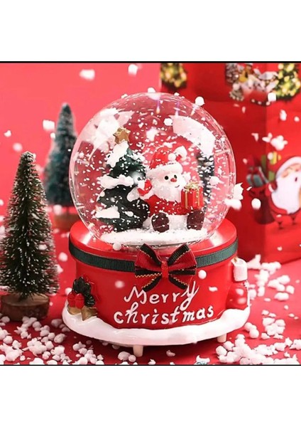 Noel Baba Yılbaşı Tasarımlı 15 cm Kar Püskürtmeli Işıklı Müzikli Kar Küresi Mega Boy Kar Püskürtmeli