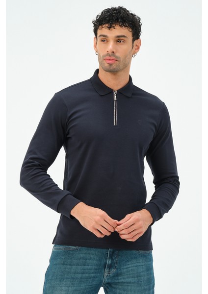 Lacivert Fermuarlı Uzun Kollu Regular Fit Erkek Polo Yaka T-Shirt fiyatları