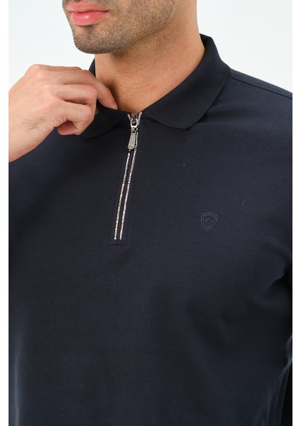 Lacivert Fermuarlı Uzun Kollu Regular Fit Erkek Polo Yaka T-Shirt fırsatları