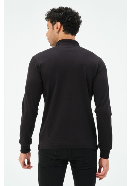 Siyah Fermuarlı Uzun Kollu Regular Fit Erkek Polo Yaka T-Shirt modelleri